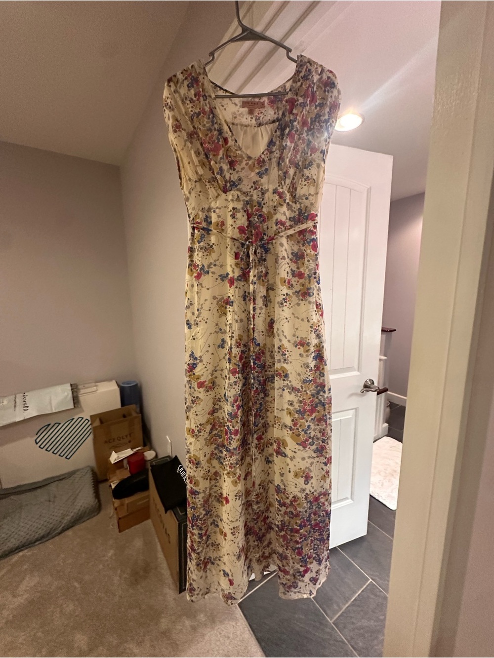 Ted Baker Cream Floral Maxi Dress with Pink & Blue Accents